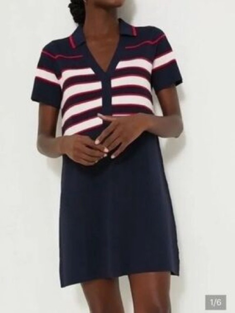 Tuckernuck Navy Polo Sweater Dress with Pink and White Stripes XS